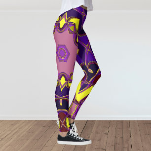Cartoon Mandala Flower Yellow en Paars Leggings