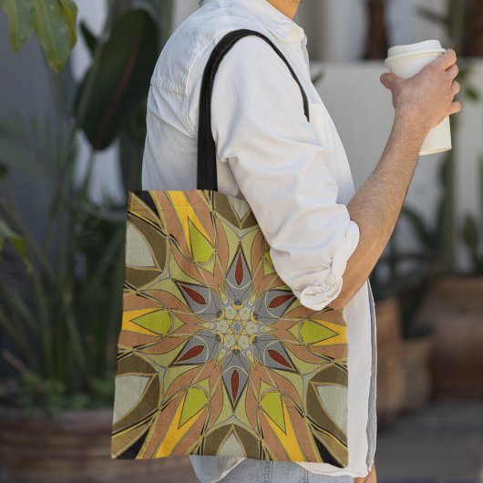 Cartoon Mandala Flower Yellow Grey and Red Tote Bag