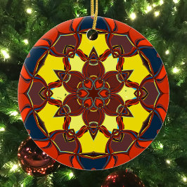 Cartoon Mandala Flower Yellow Oranje and Blue Keramisch Ornament