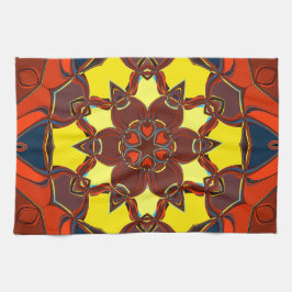 Cartoon Mandala Flower Yellow Oranje and Blue Theedoek