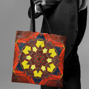 Cartoon Mandala Flower Yellow Oranje and Blue Tote Bag
