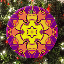 Cartoon Mandala Flower Yellow Oranje and Pink Keramisch Ornament