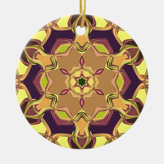 Cartoon Mandala Flower Yellow Paars en Oranje Keramisch Ornament (Voorkant)