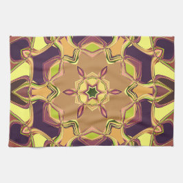 Cartoon Mandala Flower Yellow Paars en Oranje Theedoek