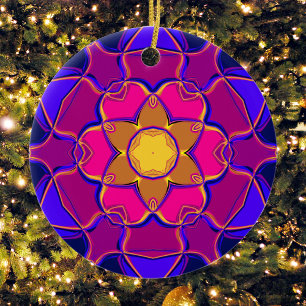 Cartoon Mandala Flower Yellow Pink en Blue Keramisch Ornament