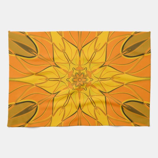 Cartoon Mandala Flower Yellow Theedoek (Horizontaal)
