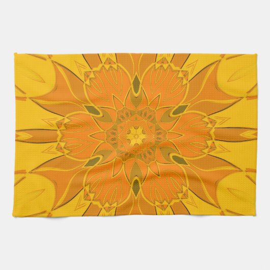 Cartoon Mandala Flower Yellow Theedoek (Horizontaal)