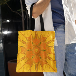 Cartoon Mandala Flower Yellow Tote Bag