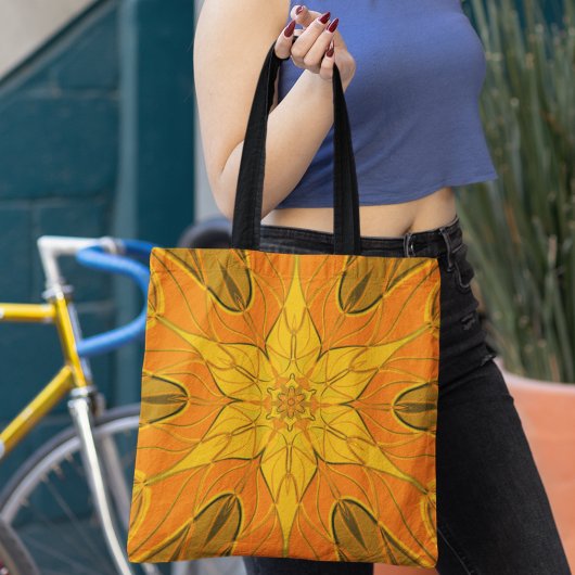 Cartoon Mandala Flower Yellow Tote Bag