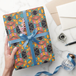 Cartoon Mandala Geel Blauw en Sinaasappel Cadeaupapier