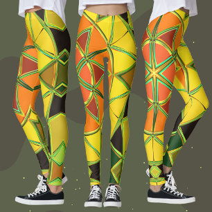 Cartoon Mandala Geel Sinaasappel en Groen Leggings