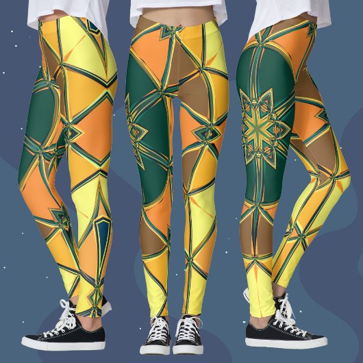 Cartoon Mandala Geel Sinaasappel en Groen Leggings