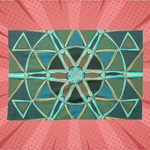 Cartoon Mandala Groen Blauw en geel Theedoek