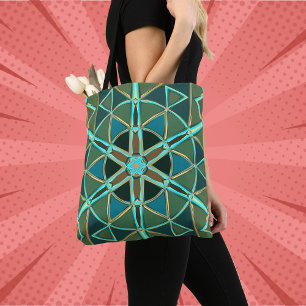 Cartoon Mandala Groen Blauw en geel Tote Bag
