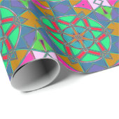 Cartoon Mandala Groen Rood en Blauw Cadeaupapier (Rol Hoek)