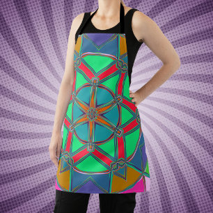 Cartoon Mandala Groen Rood en Blauw Schort
