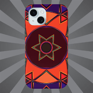 Cartoon Mandala Paarse en Sinaasappel iPhone 15 Case