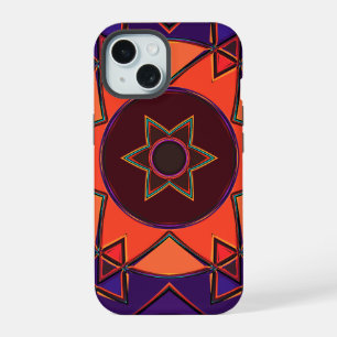 Cartoon Mandala Paarse en Sinaasappel iPhone 15 Case