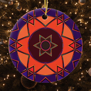 Cartoon Mandala Paarse en Sinaasappel Keramisch Ornament