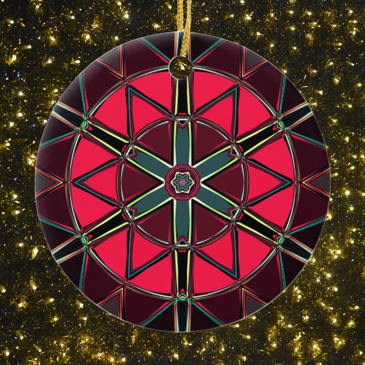 Cartoon Mandala rood en groen Keramisch Ornament