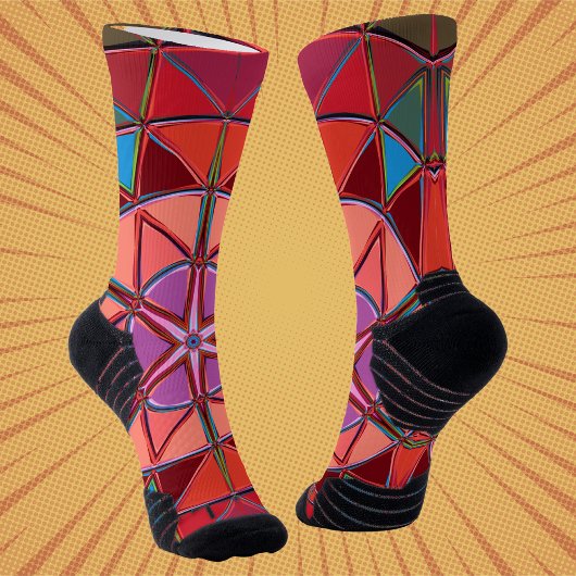 Cartoon Mandala Rood Roze en blauw Sokken