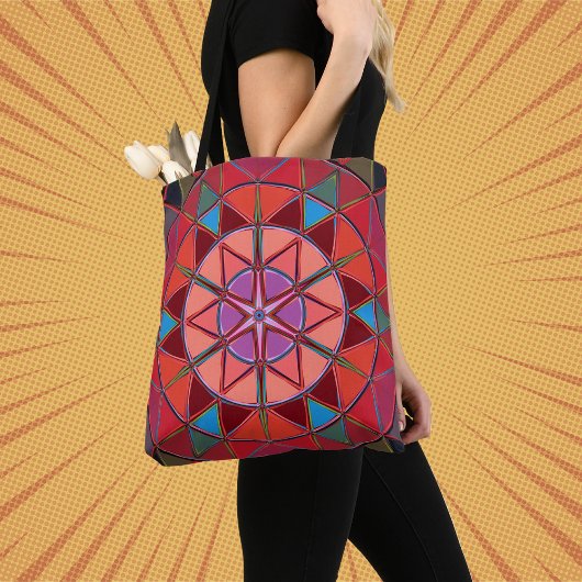 Cartoon Mandala Rood Roze en blauw Tote Bag