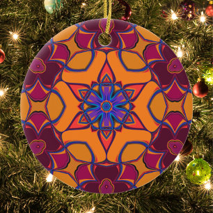 Cartoon Mandala Vloeiend Oranje Paars en blauw Keramisch Ornament