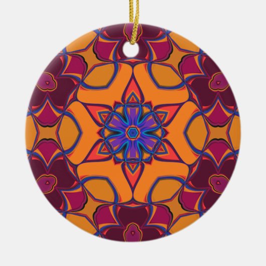 Cartoon Mandala Vloeiend Oranje Paars en blauw Keramisch Ornament (Voorkant)