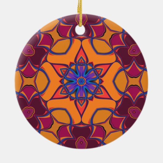Cartoon Mandala Vloeiend Oranje Paars en blauw Keramisch Ornament (Achterkant)