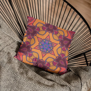 Cartoon Mandala Vloeiend Oranje Paars en blauw Kussen