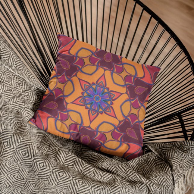 Cartoon Mandala Vloeiend Oranje Paars en blauw Kussen (Creator heeft geüpload)