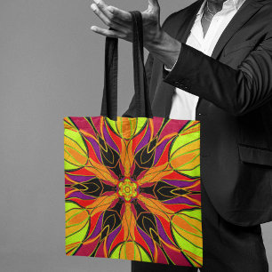 Cartoon Mandala Vloeiend Oranje Paars en rood Tote Bag