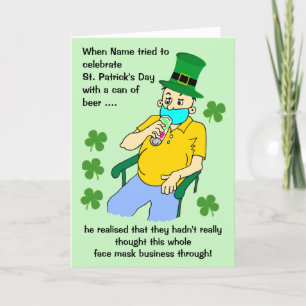Cartoon Mannelijke Facemask Beer St Patricks Day Kaart