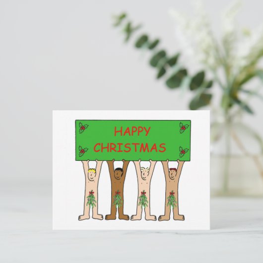 Cartoon Mannen met kerstmis Briefkaart (Staand voorkant)