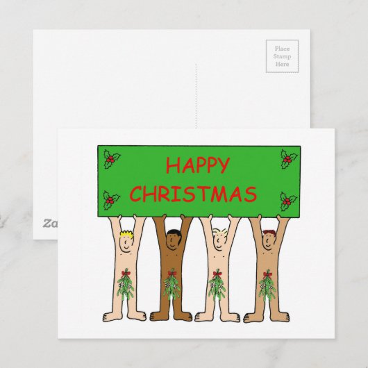 Cartoon Mannen met kerstmis Briefkaart (Voorkant / Achterkant)