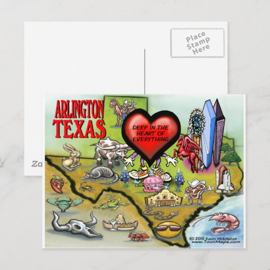 Cartoon map Arlington Texas Briefkaart (Voorkant / Achterkant)