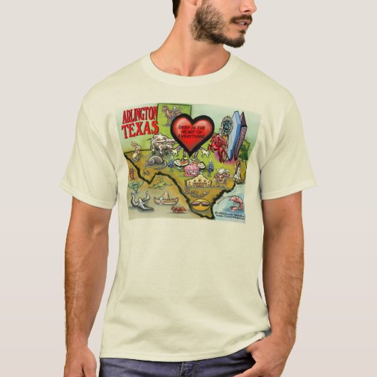 Cartoon map Arlington Texas T-shirt (Voorkant)