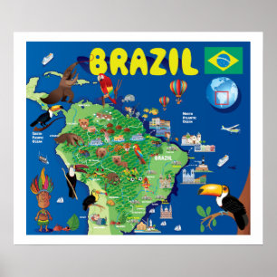Cartoon Map of Brazilië Poster