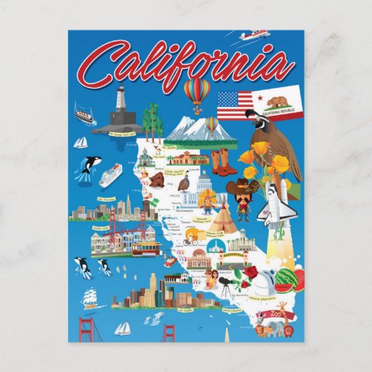 Cartoon Map of California Briefkaart (Voorkant)