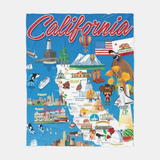 Cartoon Map of California Fleece Deken (Voorkant)