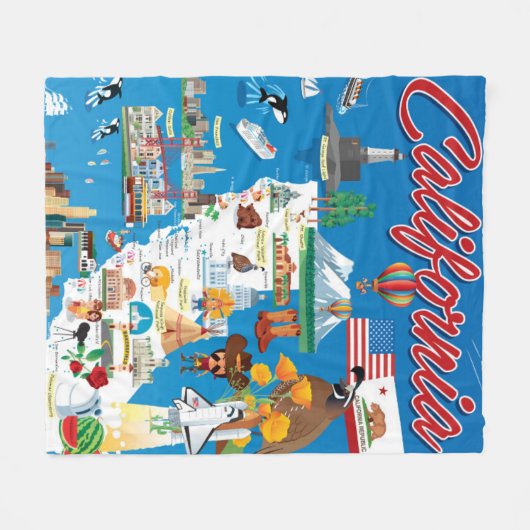 Cartoon Map of California Fleece Deken (Voorkant (Horizontaal))