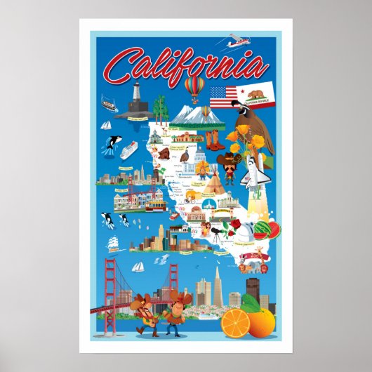 Cartoon Map of California Poster (Voorkant)
