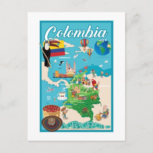 Cartoon Map of Colombia Briefkaart (Voorkant)