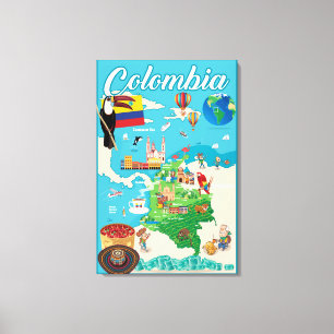 Cartoon Map of Colombia Canvas Afdruk