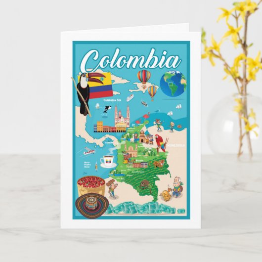 Cartoon Map of Colombia Kaart (Gele Bloem)