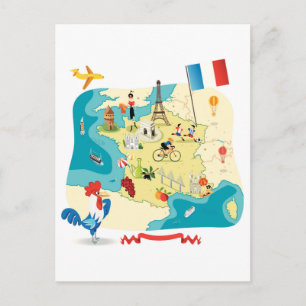 Cartoon Map of France Briefkaart