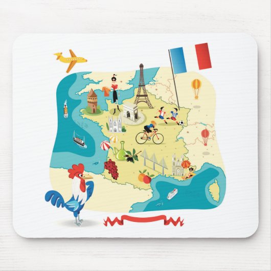 Cartoon Map of France Muismat (Voorkant)