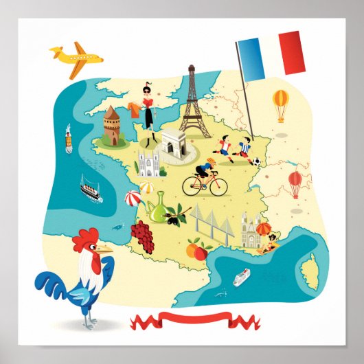 Cartoon Map of France Poster (Voorkant)