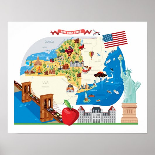 Cartoon Map of New York State Poster (Voorkant)