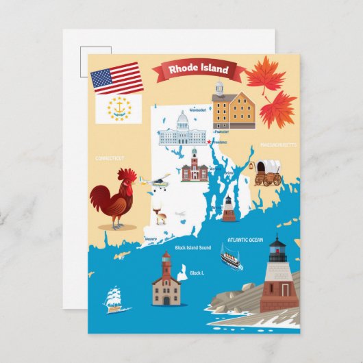 Cartoon Map of Rhode Island Briefkaart (Voorkant / Achterkant)